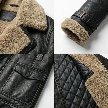 Mens black leather long coat styled for street fashion look