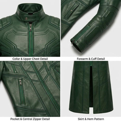 Mens forest green leather superhero inspired long coat