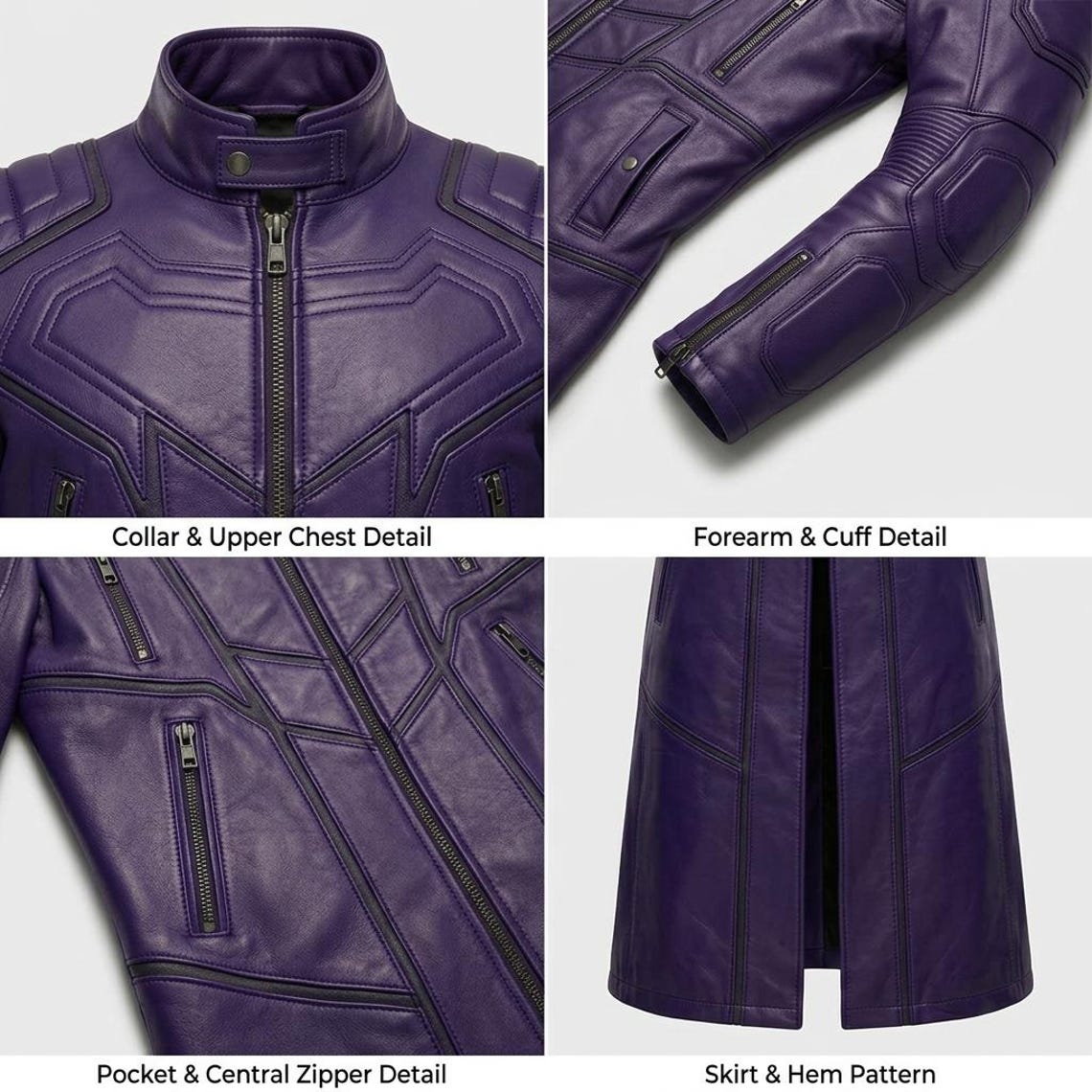  Premium purple leather superhero biker coat for men with long silhouette