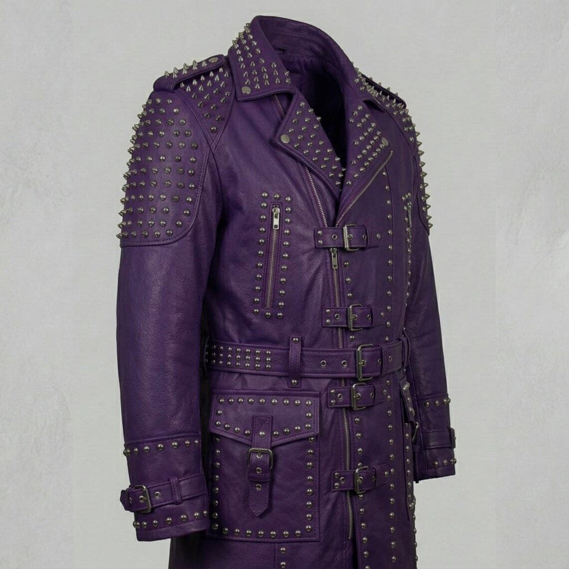 Premium genuine leather texture of purple trench coat