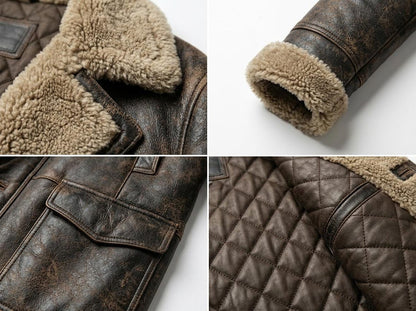 Mens brown leather long coat styled for street fashion