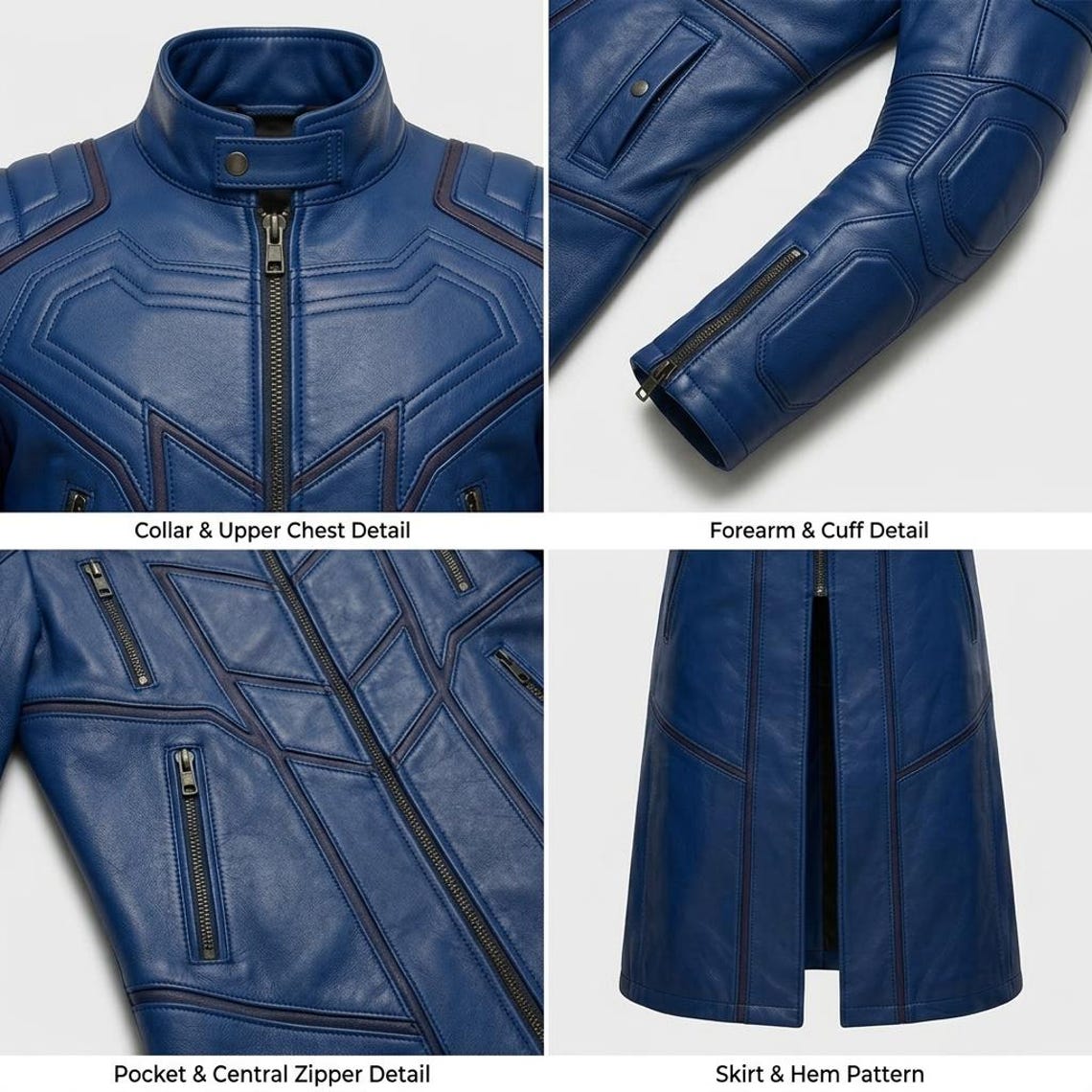 Mens royal blue leather superhero inspired long coat