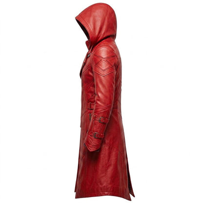 Side profile of maroon gothic cyberpunk leather jacket for men