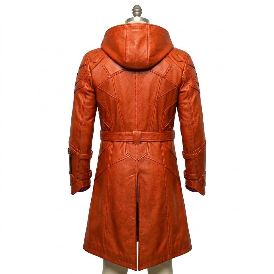  Back design of premium men’s maroon leather jacket