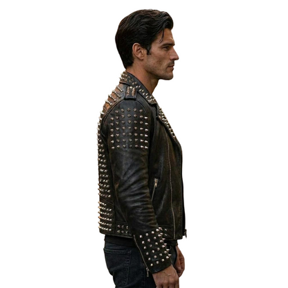  Side view of men punk rock motorcycle leather jacket
