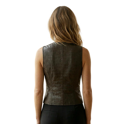 Back design of black crocodile leather waistcoat for women