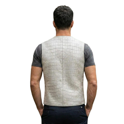 Back design of luxury white crocodile leather biker waistcoat