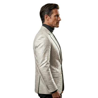 Side angle of luxury men white crocodile leather blazer