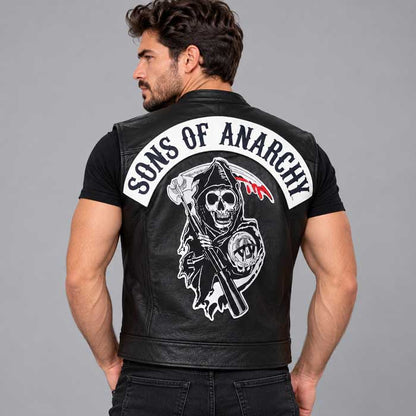 Jax Teller Sons of Anarchy black leather vest for men