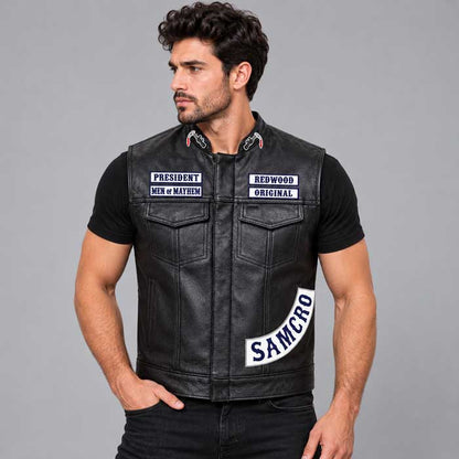Men's black genuine leather Jax Teller biker vest
