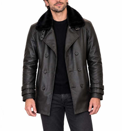 Black sheep leather Leon Kennedy-inspired military coat