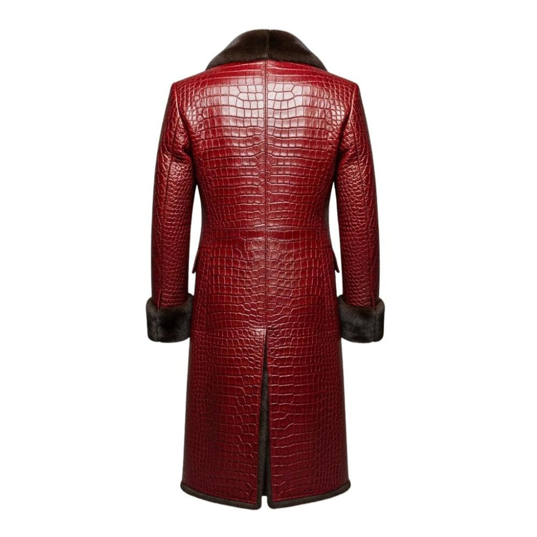 Back view of luxury crocodile embossed leather coat for men