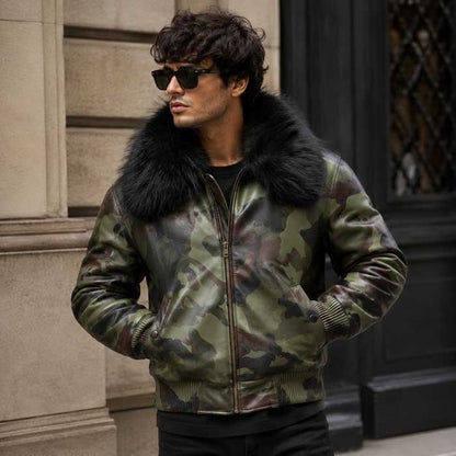 men's camo leather jacket