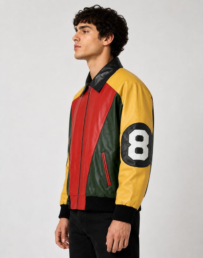 Genuine leather 8 ball jacket inspired by retro hip-hop fashion