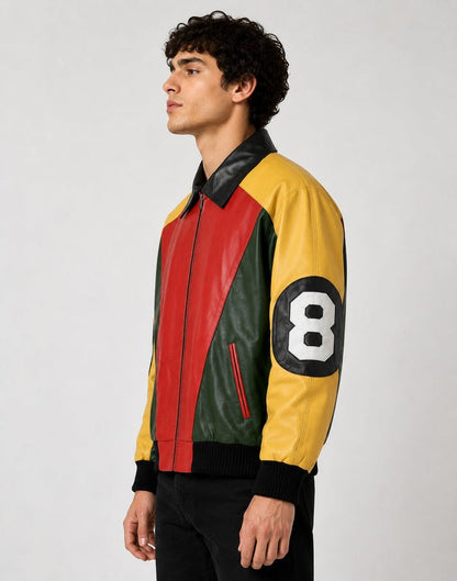 Genuine leather 8 ball jacket inspired by retro hip-hop fashion
