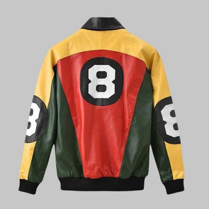 Retro-inspired 8-ball leather jacket for men's streetwear outfits