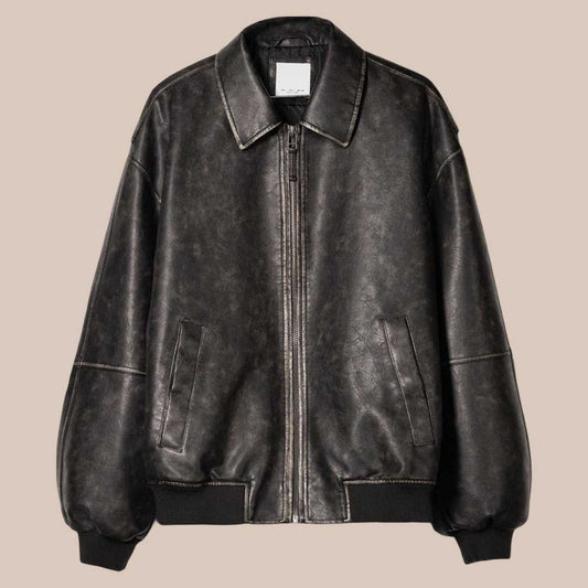 Men's A2 Black Distressed Leather Bomber Jacket Vintage WWII Aviator Flight Jacket