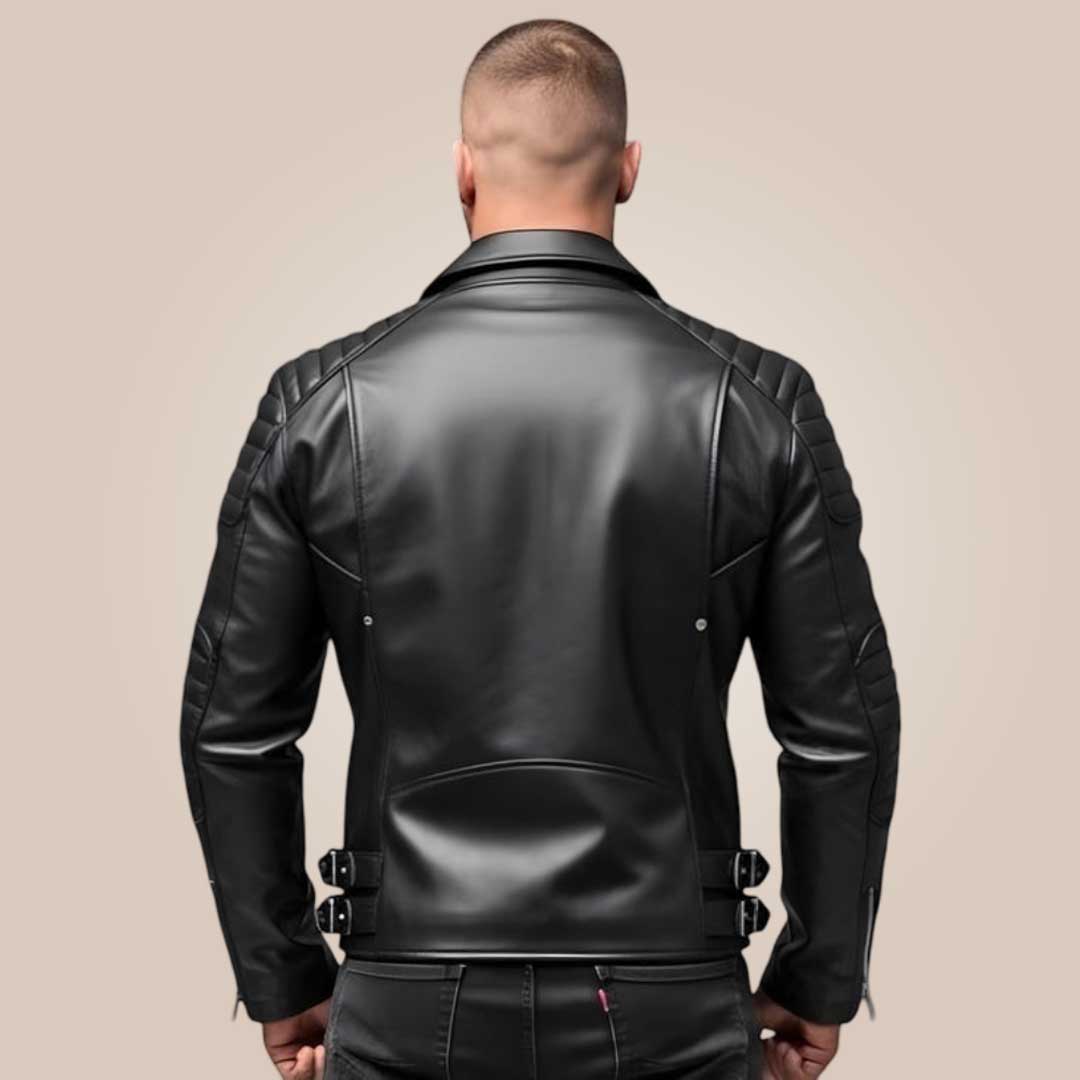 Men’s punk style cowhide leather moto coat