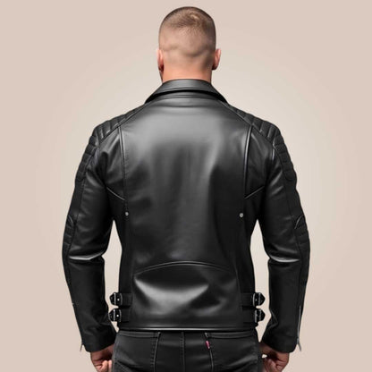 Men’s punk style cowhide leather moto coat