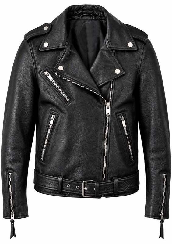 Black men's vintage motorcycle jacket with asymmetrical zipper