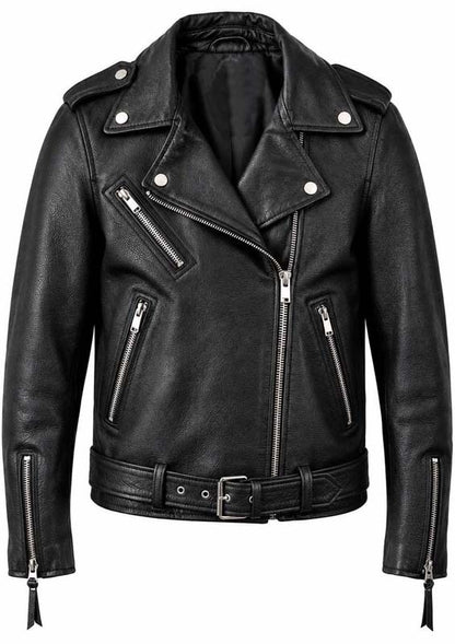 Black men's vintage motorcycle jacket with asymmetrical zipper