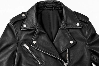 Cowhide and sheep leather jacket with shoulder snap details