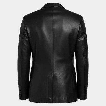 Mens Black Lambskin Leather Blazer Two Button Slim Fit Jacket