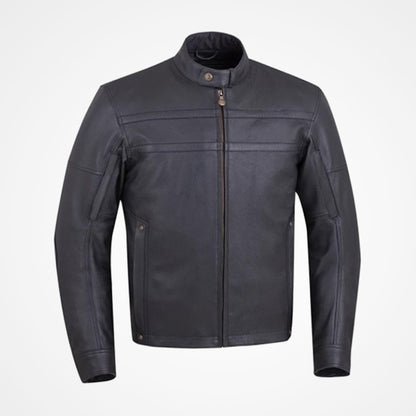 Men’s Black Leather Motorcycle Jacket - Rugged & Stylish
