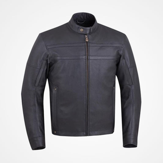 Men’s Black Leather Motorcycle Jacket - Rugged & Stylish