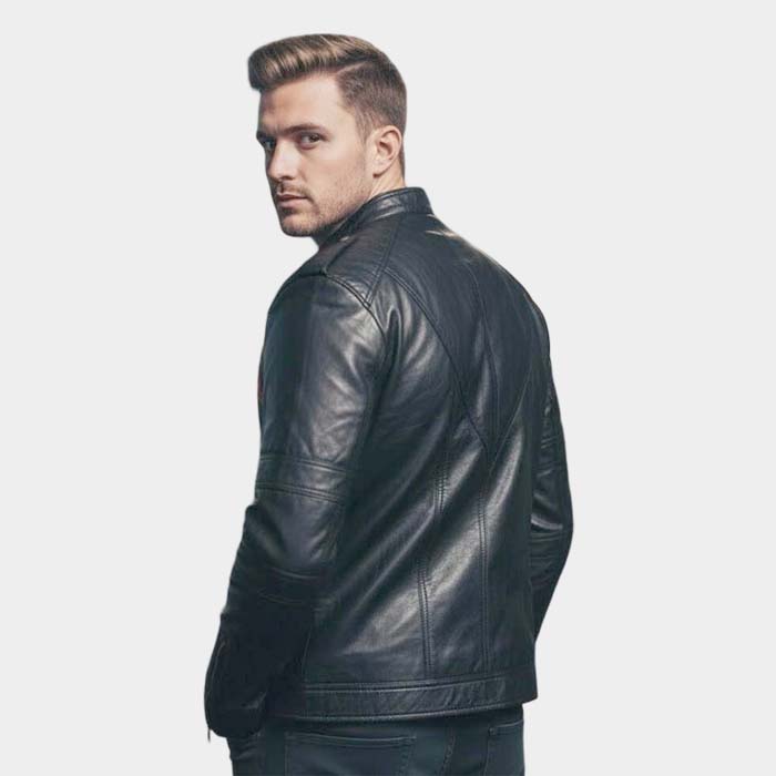 Men's slim fit black and red leather biker jacket