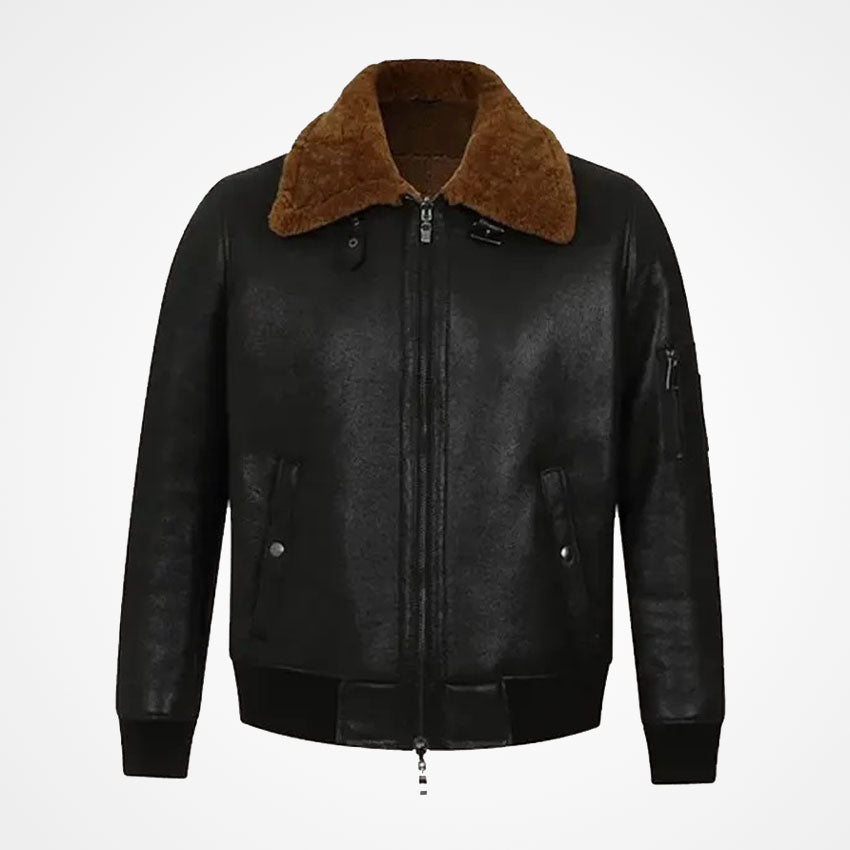 Men’s Black Shearling Aviator Bomber Jacket