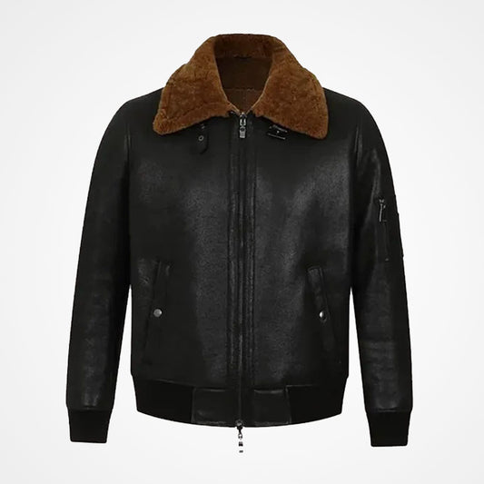 Men’s Black Shearling Aviator Bomber Jacket
