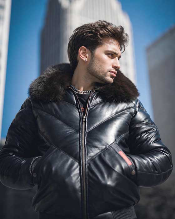 Goose Country bomber jacket with removable faux fur collar