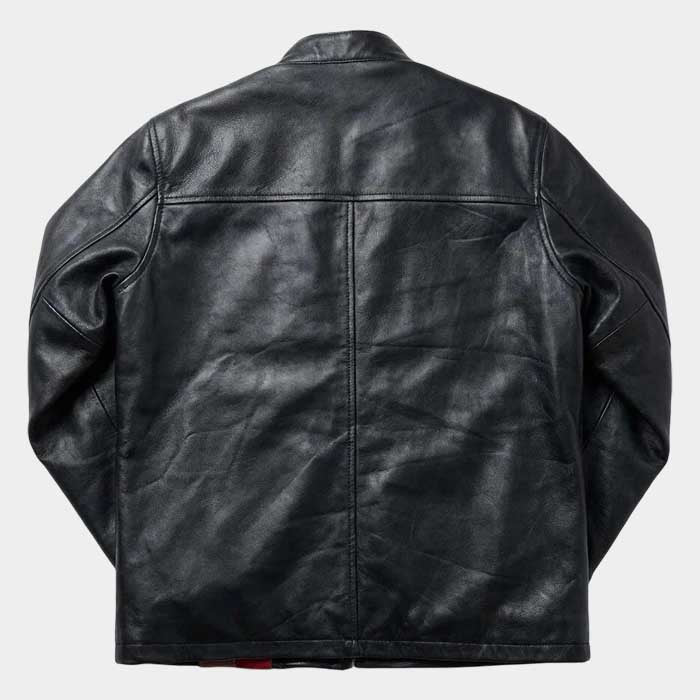 Celebrity style striped lambskin jacket side view
