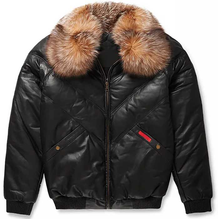 Genuine sheepskin V-bomber jacket for men's winter wear