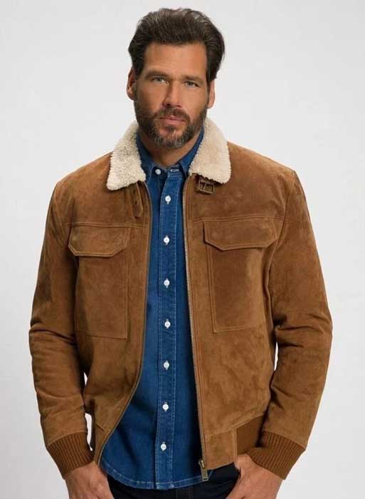Men's brown suede bomber jacket with premium acetate lining