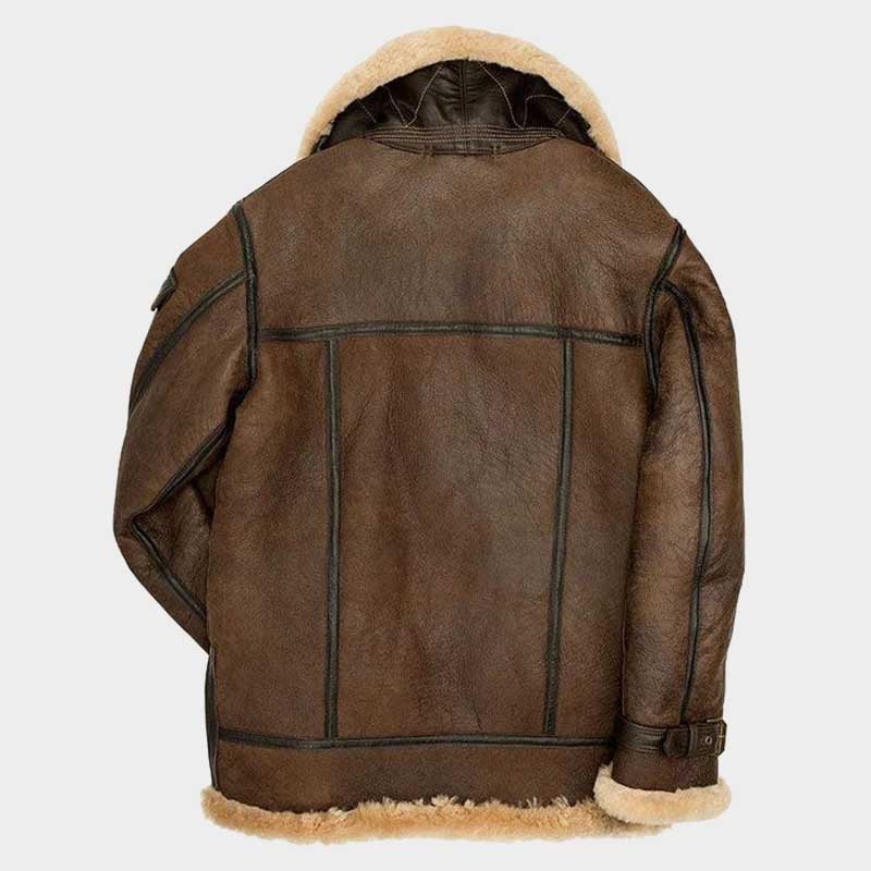 Vintage Style Brown Leather Flight Jacket with Front Zipper Closure