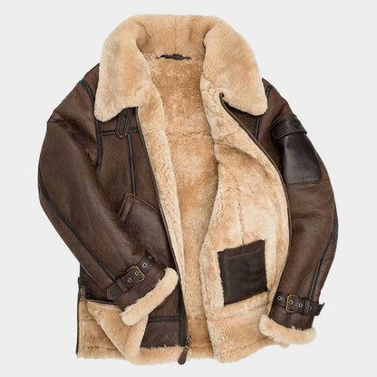 Premium Brown Pilot Bomber Jacket Featuring Adjustable Buckle Straps