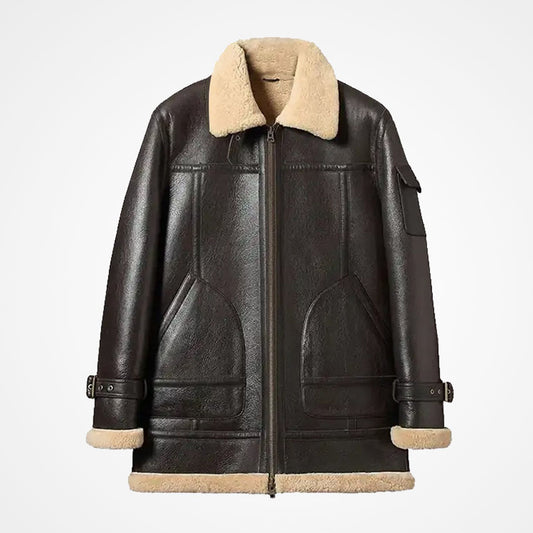 Men's Premium Brown Sheepskin Long Shearling Jacket