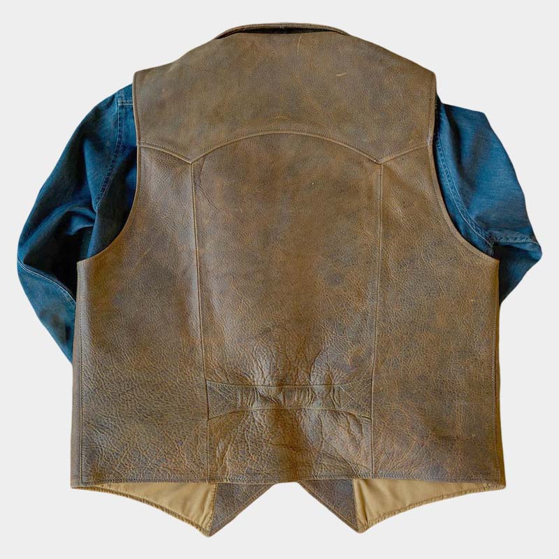 Waxed brown sheepskin vest with smooth satin lining