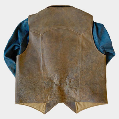 Waxed brown sheepskin vest with smooth satin lining
