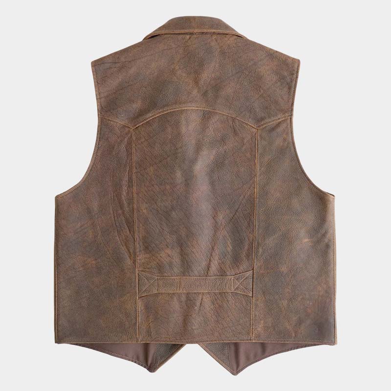 Brown sheepskin leather cowboy vest for men