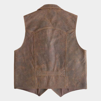 Brown sheepskin leather cowboy vest for men