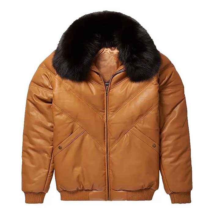 Genuine sheepskin V-bomber jacket for men's winter wear