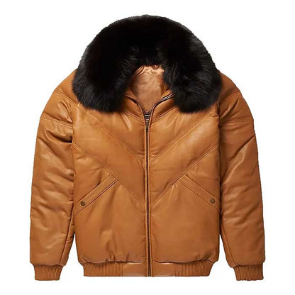Genuine sheepskin V-bomber jacket for men's winter wear