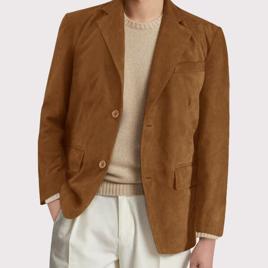 Men’s Camel Brown Suede Leather Blazer Jacket
