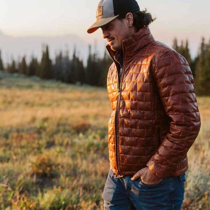Men's quilted leather winter coat styled for daily wear
