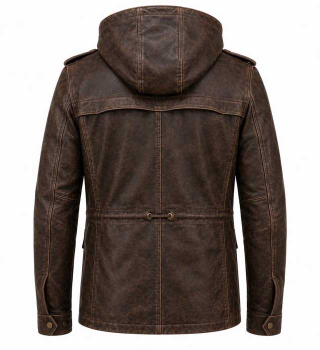 Brown sheep leather field jacket with detachable hood