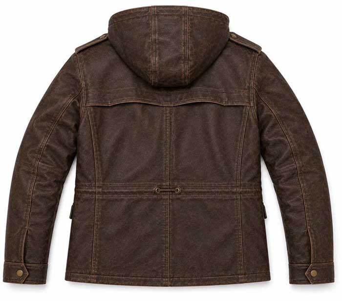 Handmade brown leather hooded jacket for men