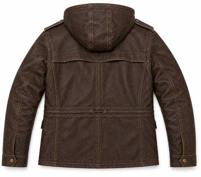 Handmade brown leather hooded jacket for men